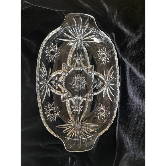 Divided Relish Dish Star of David Anchor Hocking Lead Crystal Oblong Heavy Nice‎ - Picture 1 of 6